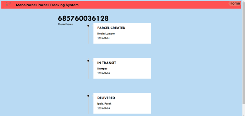 Parcel Status Page